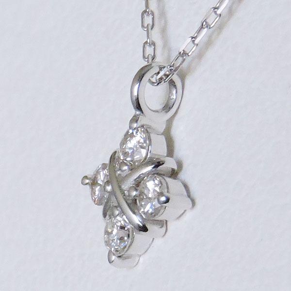 ダイヤモンド ネックレス ダイヤ 0.10ct 18金 18k k18 ホワイトゴールド クロス 十字架 フラワー クローバー 男女兼用 ユニセックス プレゼント 自分買い puの画像