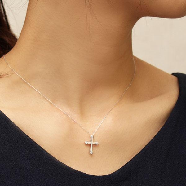 クロスネックレス 十字架ネックレス ダイヤモンド ネックレス クロス k18 18k 18金 ホワイトゴールド 送料無料 ユニセックス プレゼント 自分買い puの画像