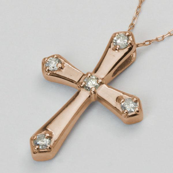 クロスネックレス 十字架ネックレス ダイヤモンド ネックレス クロス 十字架 k18 18k 18金 ピンクゴールド 送料無料 ユニセックス プレゼント 自分買い puの画像