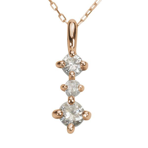 ダイヤモンド ネックレス ダイヤ ダイヤネックレス トリロジー k18 18k 18金 ピンクゴールド ユニセックス 送料無料 シンプル プレゼント 自分買い puの画像