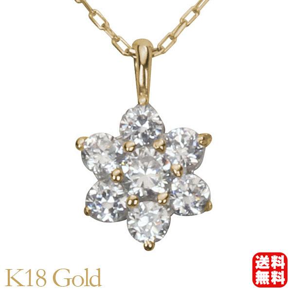 ダイヤモンド ネックレス ダイヤネックレス ダイヤ フラワー 花 k18 18k 18金 イエローゴールド ユニセックス 送料無料 4月誕生石 プレゼント 自分買い p