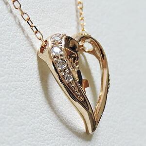 ダイヤモンド ネックレス ダイヤ ハート クロス 十字架 ペンダント ピンクゴールド k18 18k 18金 チェーン付 ユニセックス プレゼント ギフト 自分買い puの画像