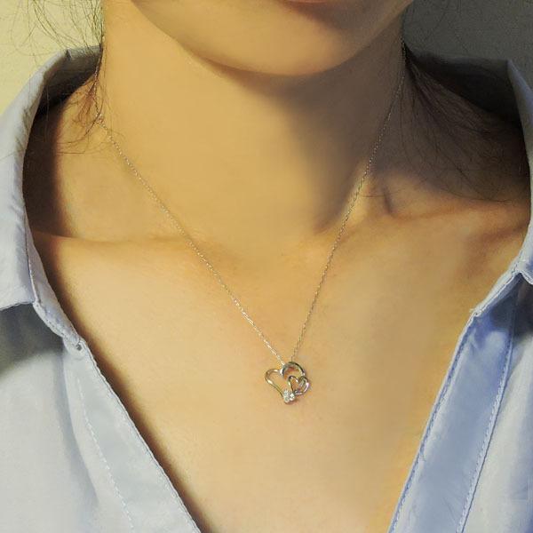 ダイヤモンド ネックレス ダイヤ 0.06ct k18 18k 18金 ホワイトゴールド ハートネックレス 男女兼用 ユニセックス 保証書付 プレゼント ご褒美 自分買い puの画像