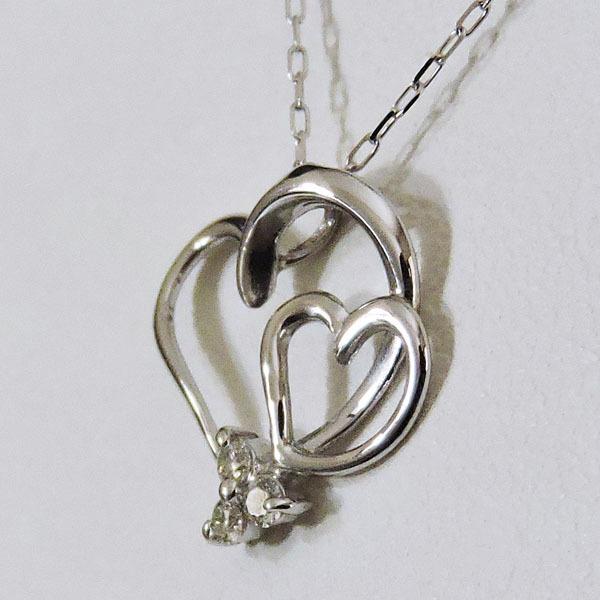 ダイヤモンド ネックレス ダイヤ 0.06ct k18 18k 18金 ホワイトゴールド ハートネックレス 男女兼用 ユニセックス 保証書付 プレゼント ご褒美 自分買い puの画像