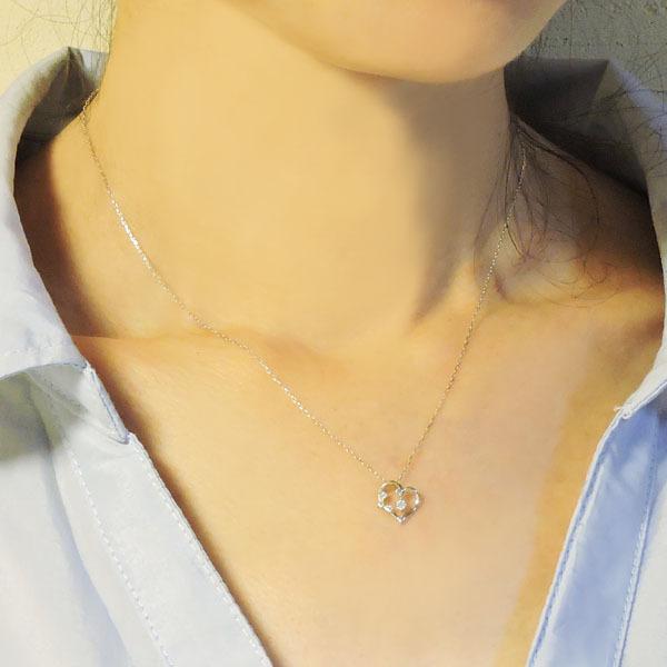 ダイヤモンド ネックレス ダイヤ 0.06ct 18金 k18 18k ホワイトゴールド ハート ペンダント 男女兼用 ユニセックス 保証書付 プレゼント ご褒美 自分買い puの画像