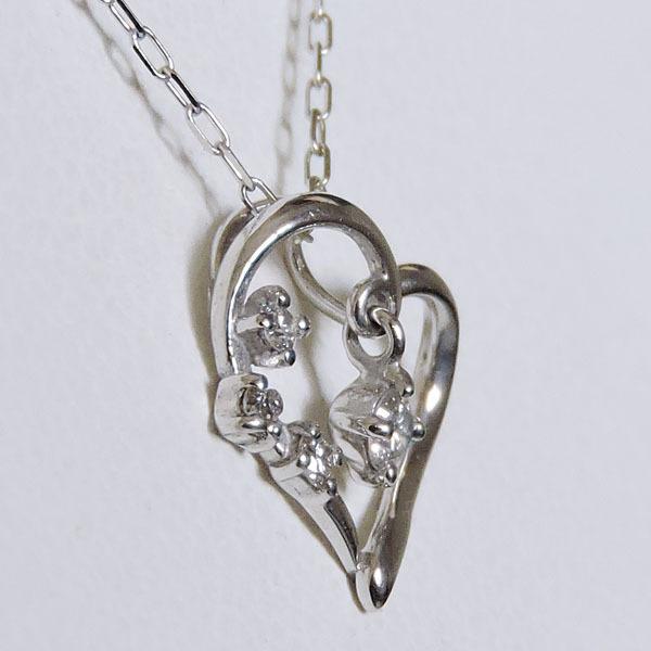 ダイヤモンド ネックレス ダイヤ 0.06ct 18金 k18 18k ホワイトゴールド ハート ペンダント 男女兼用 ユニセックス 保証書付 プレゼント ご褒美 自分買い puの画像