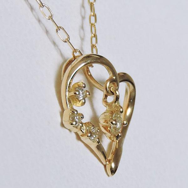 ダイヤモンド ネックレス ダイヤ 0.06ct 18金 k18 18k イエローゴールド ペンダント ハート ユニセックス 男女兼用 保証書付 プレゼント ご褒美 自分買い puの画像