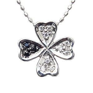 ダイヤモンド ネックレス 四つ葉 クローバー ブラックダイヤモンド k18 18k 18金 ホワイトゴールド ペンダント ユニセックス プレゼント ご褒美 自分買い pu