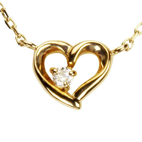 ハート ネックレス ハートネックレス ダイヤネックレス ダイヤモンド k18 18k 18金 イエローゴールド 送料無料 ユニセックス プレゼント 自分買い puの画像