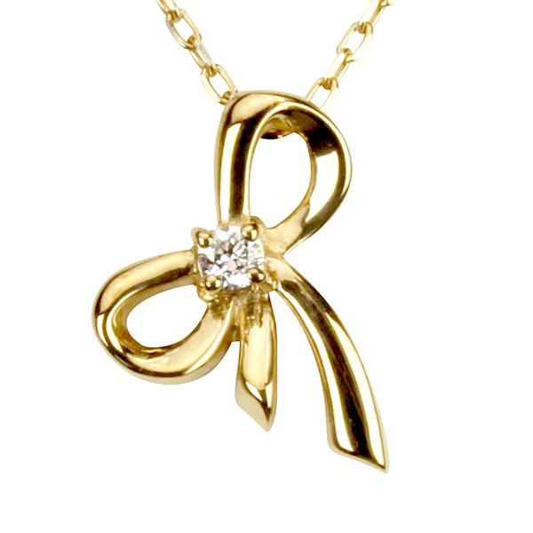 リボン ネックレス リボンネックレス ダイヤモンド ペンダントトップ k18 18k 18金 イエローゴールド 送料無料 ユニセックス プレゼント 自分買い puの画像