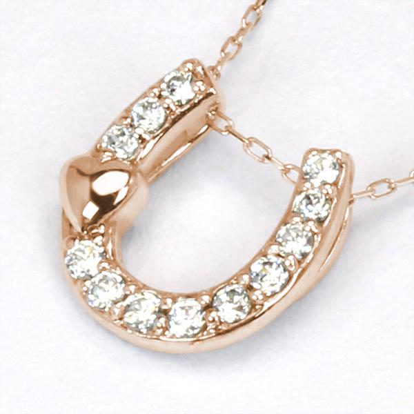ホースシュー 馬蹄 ハート ダイヤモンド ネックレス ホースシューネックレス k18 18k 18金 ピンクゴールド ユニセックス 送料無料 プレゼント ギフト puの画像