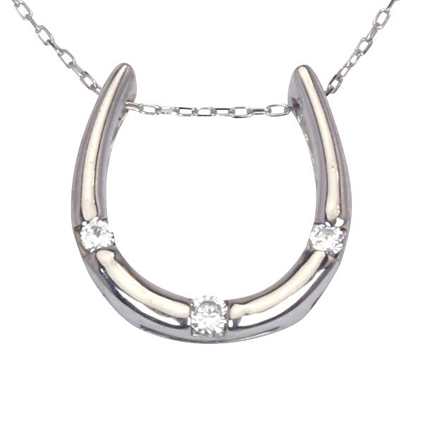 ホースシュー 馬蹄 ダイヤモンド ネックレス ホースシューネックレス 馬蹄ネックレス ペンダント k18 18k 18金 ホワイトゴールド ユニセックス 送料無料 puの画像