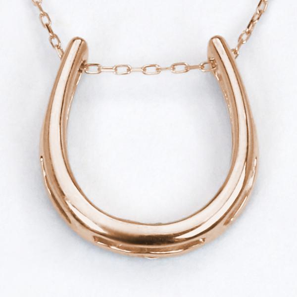 ホースシュー 馬蹄 ダイヤモンド ネックレス ホースシューネックレス 馬蹄ネックレス ダイヤ k18 18k 18金 ピンクゴールド ユニセックス 送料無料 puの画像
