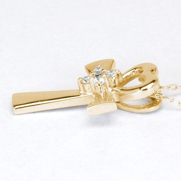 ハート クロス ネックレス ダイヤモンド 十字架 オープンハート k18 18k 18金 イエローゴールド 男女兼用 ユニセックス 送料無料 プレゼント 自分買い puの画像
