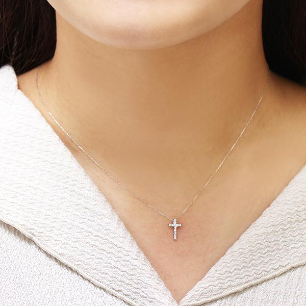 クロス 十字架 ダイヤモンド ネックレス クロスネックレス ダイヤ ペンダント k10 10k 10金 ホワイトゴールド 男女兼用 ユニセックス 送料無料 プレゼント puの画像