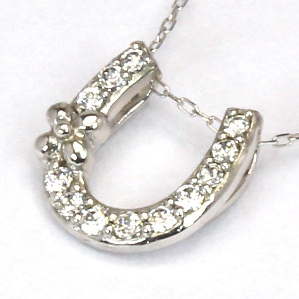 ダイヤモンド ネックレス ホースシュー 馬蹄 ダイヤ ダイヤネックレス ペンダント 18金 k18 18k ホワイトゴールド 男女兼用 送料無料 プレゼント puの画像