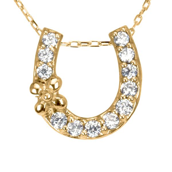 ダイヤモンド ネックレス ホースシュー 馬蹄 ダイヤネックレス 18金 k18 18k イエローゴールド 男女兼用 ユニセックス 送料無料 プレゼント 自分買い puの画像