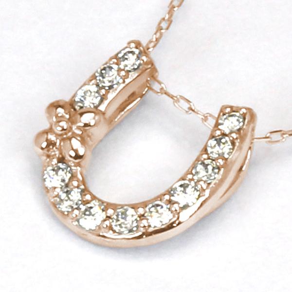 ダイヤモンド ネックレス ホースシュー 馬蹄 ダイヤネックレス ペンダント 18金 k18 18k ピンクゴールド 男女兼用 ユニセックス 送料無料 プレゼント puの画像