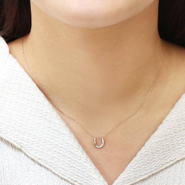 ダイヤモンド ネックレス ホースシュー 馬蹄 ダイヤネックレス ペンダント 18金 k18 18k ピンクゴールド 男女兼用 ユニセックス 送料無料 プレゼント puの画像
