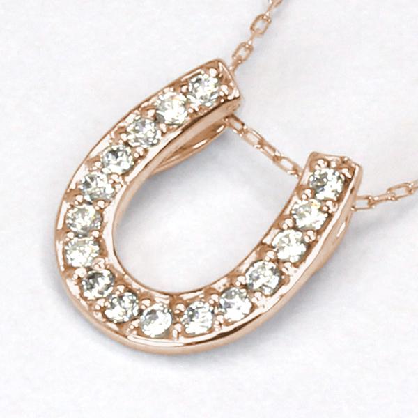 ホースシュー 馬蹄 ダイヤモンド ネックレス ダイヤネックレス ペンダント k10 10k 10金 ピンクゴールド 男女兼用 ユニセックス 送料無料 プレゼント puの画像