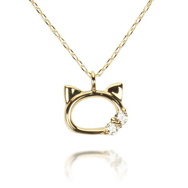 ネックレス ダイヤモンド ダイヤネックレス ペンダントトップ ネコ ねこ 猫 18k 18金 イエローゴールド ユニセックス 送料無料 プレゼント ギフト puの画像