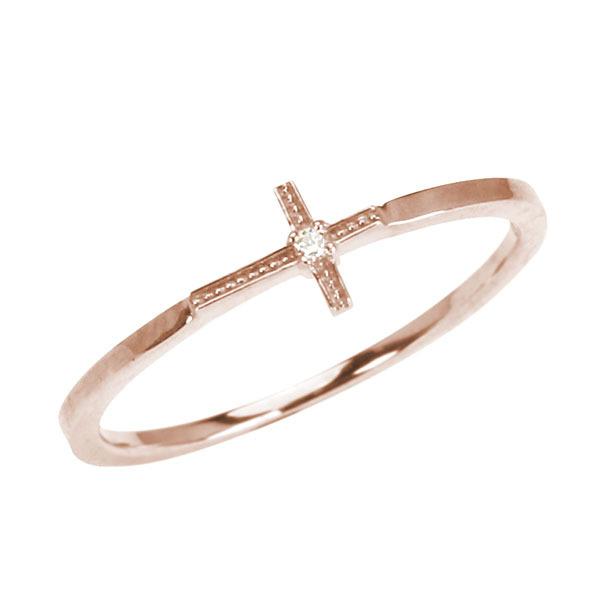 ピンクゴールド 指輪 ピンキーリング ダイヤモンド クロスリング