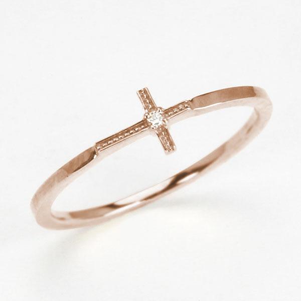 ピンクゴールド 指輪 ピンキーリング ダイヤモンド クロスリング