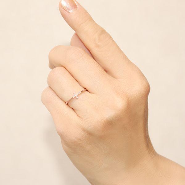 ピンクゴールド 指輪 ピンキーリング ダイヤモンド クロスリング