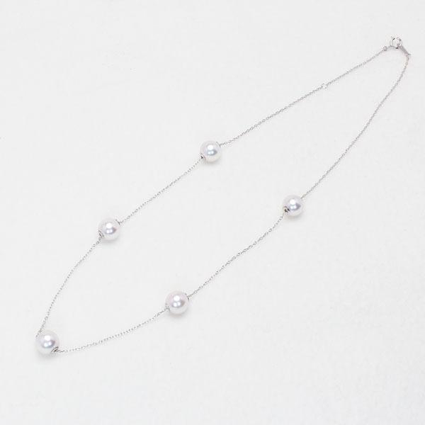 K18ホワイトゴールド☆パール ステーションネックレス パール ネックレス ステーションネックレス k18 ホワイトゴールド 本