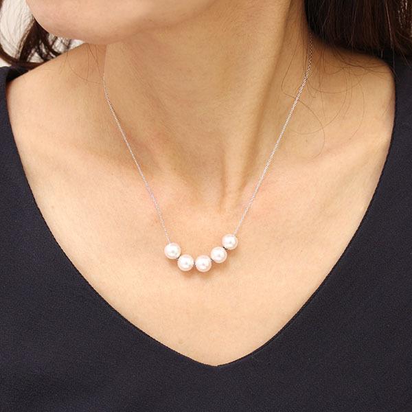 パール ネックレス ステーションネックレス k18 ホワイト