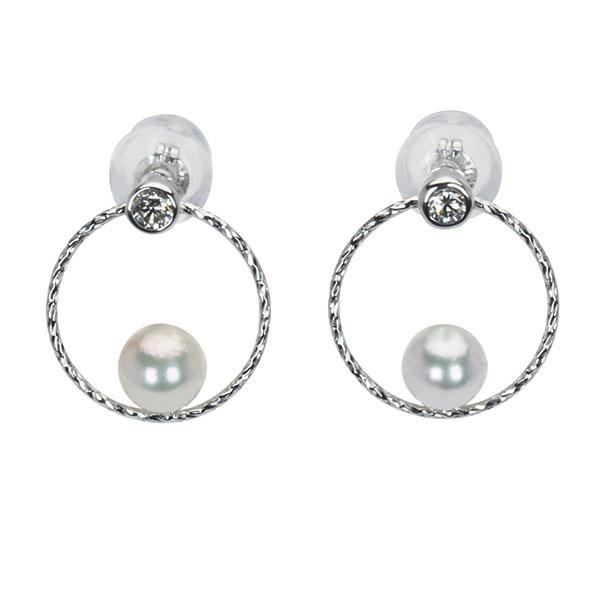パール ピアス 真珠 パールピアス 真珠ピアス スタッド ダイヤモンド ペア ユニセックス 18k 18金 ホワイトゴールド 本真珠 あこや プレゼント 自分買い puの画像