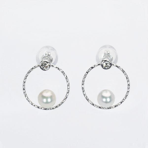 パール ピアス 真珠 パールピアス 真珠ピアス スタッド ダイヤモンド ペア ユニセックス 18k 18金 ホワイトゴールド 本真珠 あこや プレゼント 自分買い puの画像