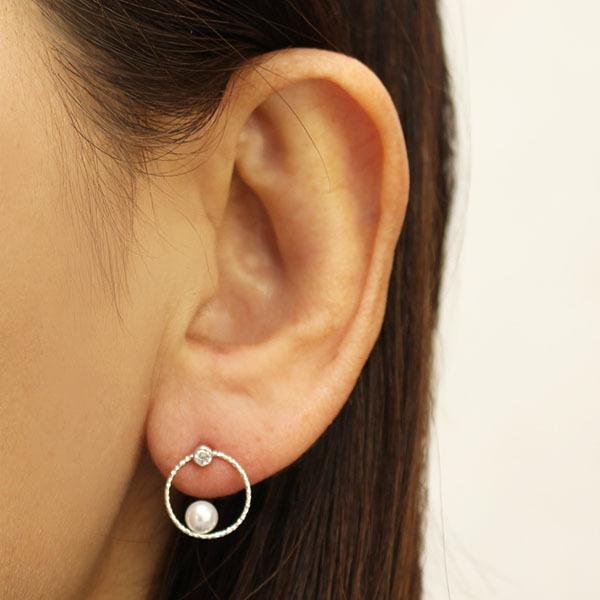 パール ピアス 真珠 パールピアス 真珠ピアス スタッド ダイヤモンド ペア ユニセックス 18k 18金 ホワイトゴールド 本真珠 あこや プレゼント 自分買い puの画像