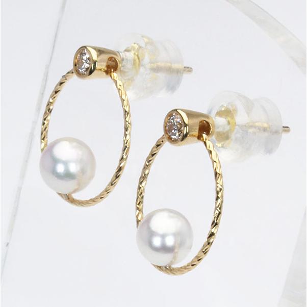 パール ピアス 真珠 パールピアス 真珠ピアス スタッド ダイヤモンド ペア ユニセックス 18k 18金 イエローゴールド 本真珠 あこや プレゼント 自分買い puの画像