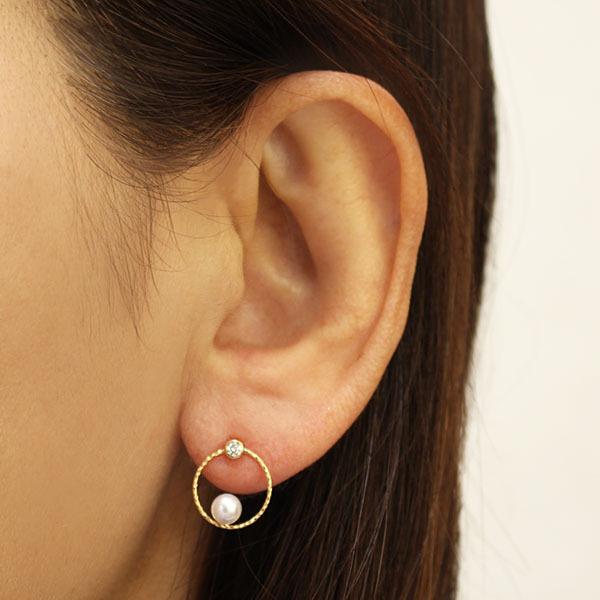 パール ピアス 真珠 パールピアス 真珠ピアス スタッド ダイヤモンド ペア ユニセックス 18k 18金 イエローゴールド 本真珠 あこや プレゼント 自分買い puの画像