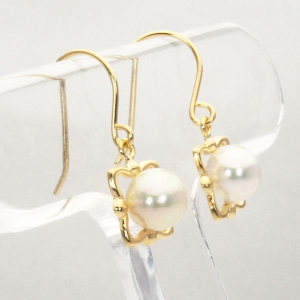 パール ピアス 真珠 パールピアス 真珠ピアス フックピアス ペア ユニセックス k18 18k 18金 イエローゴールド 本真珠 送料無料 プレゼント ギフトの画像