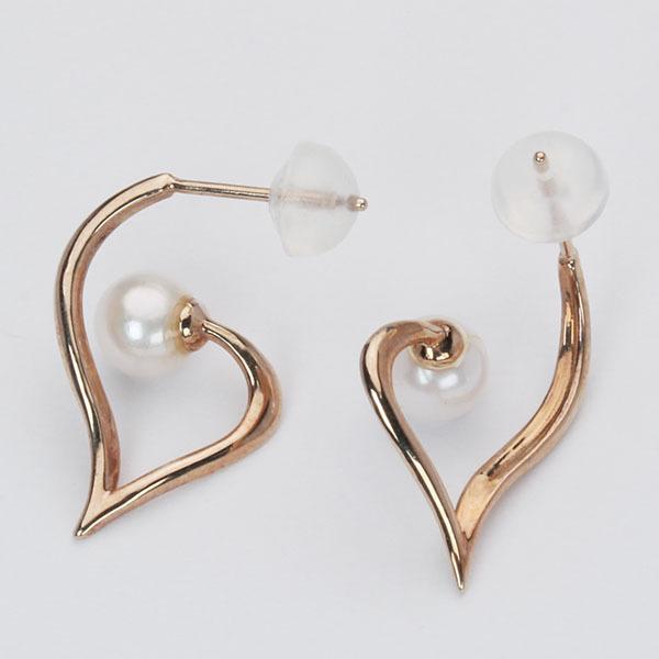 パール ピアス ハートピアス 真珠ピアス ピンクゴールド 18金 18k 本真珠 アコヤ ハート ペア ユニセックス 送料無料 人気 プレゼント ギフト 自分買い puの画像