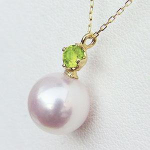 ネックレス ペリドットネックレス ペリドット パール 真珠 k18 18k 18金 イエローゴールド 8月誕生石 6月誕生石 ユニセックス プレゼント ギフト 自分買い puの画像