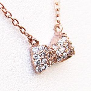 ネックレス ダイヤモンド リボンモチーフ ダイヤモンドネックレス ダイヤ 18金 k18 18k ピンクゴールド ペンダント プレゼント ギフト ご褒美 自分買い puの画像