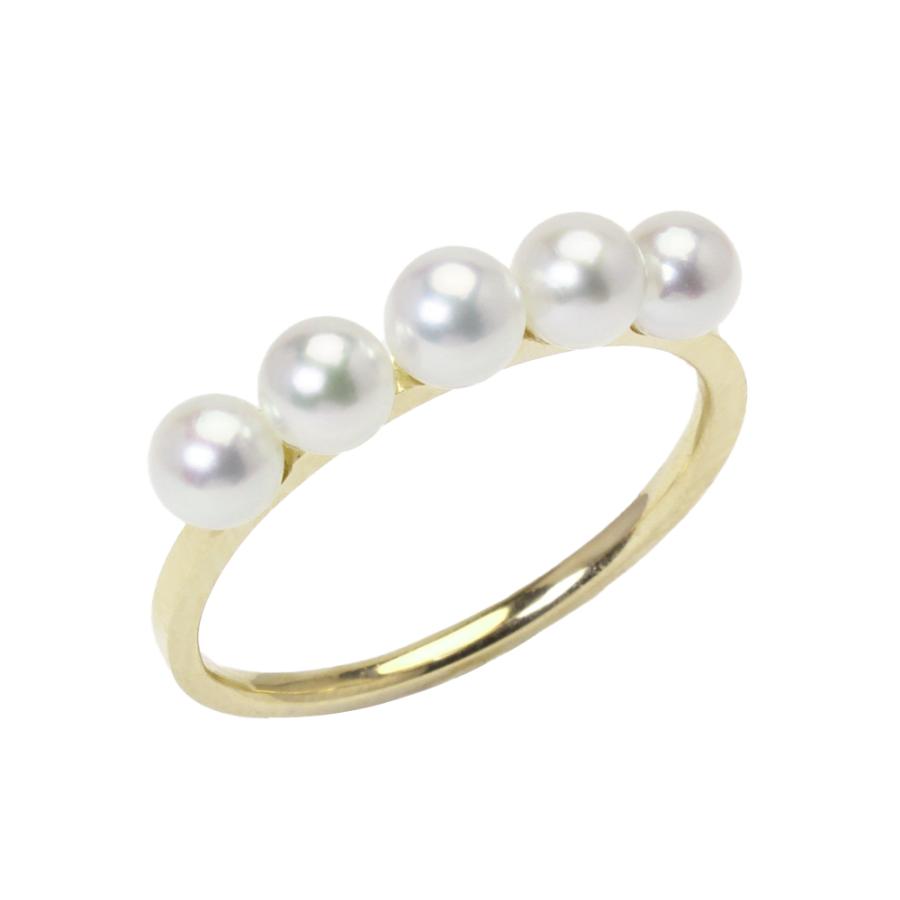 パール リング あこや 18金 18k k18 イエローゴールド カジュアル ユニセックス ベビーパール 本真珠 アコヤ 3.5-4mm 5コ付 エタニティ フォーマル puの画像