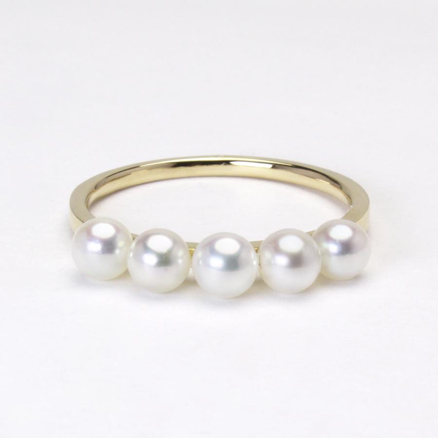 パール リング あこや 18金 18k k18 イエローゴールド カジュアル ユニセックス ベビーパール 本真珠 アコヤ 3.5-4mm 5コ付 エタニティ フォーマル puの画像