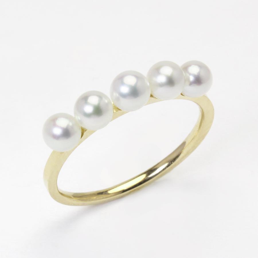 パール リング あこや 18金 18k k18 イエローゴールド カジュアル ユニセックス ベビーパール 本真珠 アコヤ 3.5-4mm 5コ付 エタニティ フォーマル puの画像