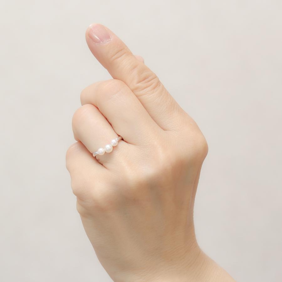 パール リング カジュアル 真珠リング ベビーパール スリーストーン 3コ付 アコヤ あこや 4-4.5mm 4.5-5mm ダイヤモンド シルバー 送料無料 ユニセックス pu
