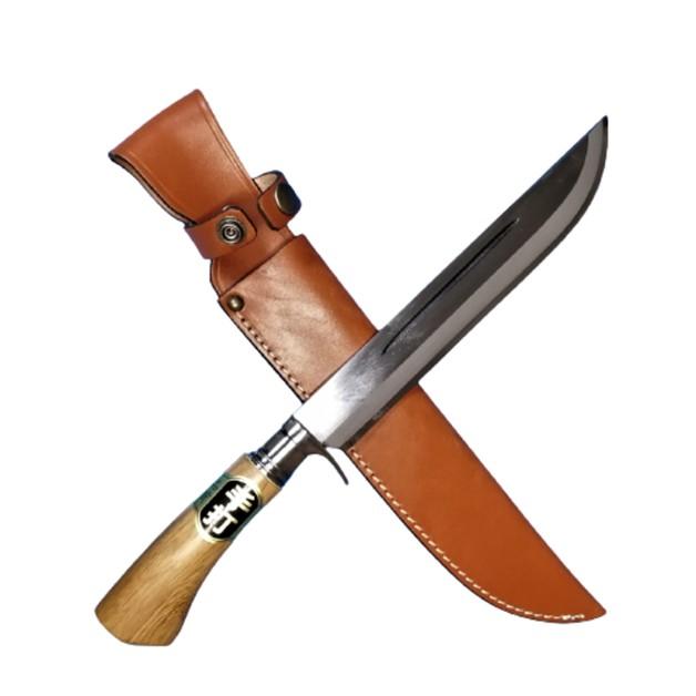 土佐打刃物 両刃 剣鉈210mm 磨 ステンツバ付口金付 青鋼 皮 土佐打刃物 両刃 剣鉈210mm 磨 ステンツバ付口金付 青鋼 皮