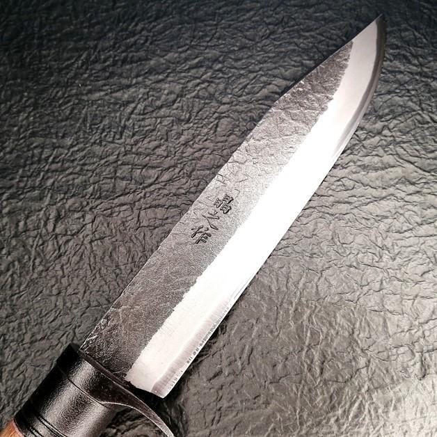 土佐打刃物 晶之作 白鋼 和式ナイフ 剣鉈180mm 黒鎚目 ツバ付口金付