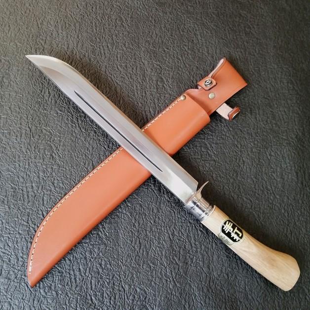 土佐打刃物 本職用 両刃 剣鉈240mm 磨 ステンツバ付口金付 青鋼 皮