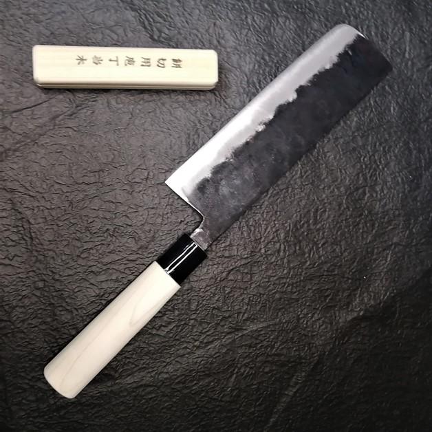 越前数馬作 手打本鍛造 黒打 白二鋼 菜切兼用・餅切包丁 180mm 越前数馬作 手打本鍛造 黒打 白二鋼 菜切兼用・餅切包丁 180mm