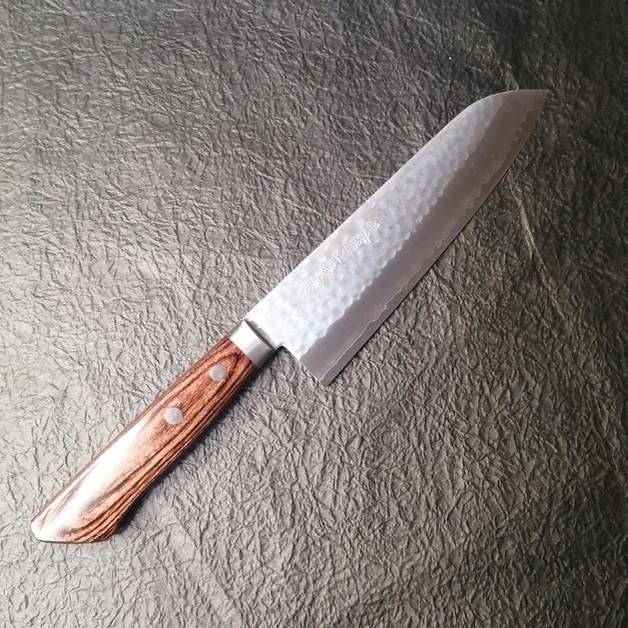 越前中庄作 ステンDPゴールド鎚目打 牛刀包丁 185mm 口金付