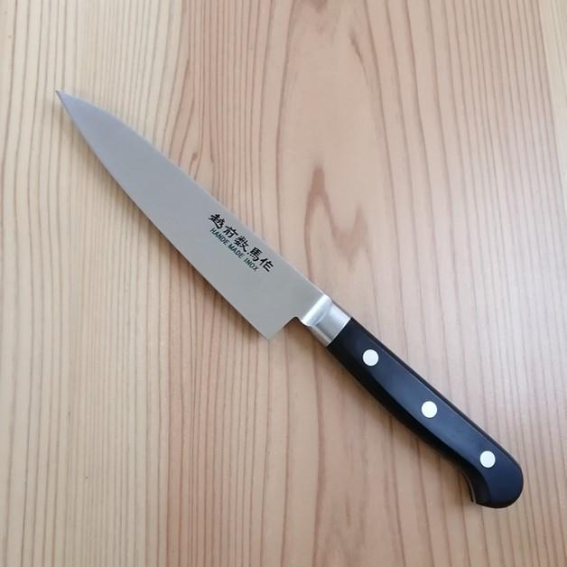 越前数馬 イノックス 別誂 本焼 ペティ包丁 120mm 本刃付 黒合板柄