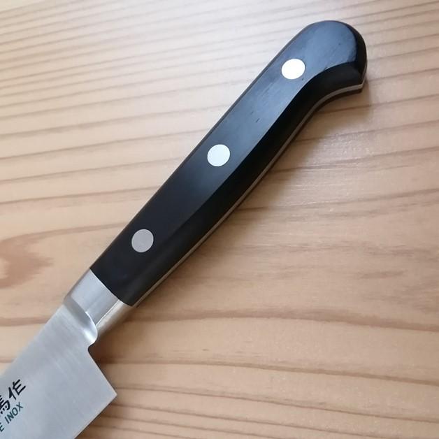 越前数馬 イノックス 別誂 本焼 ペティ包丁 120mm 本刃付 黒合板柄